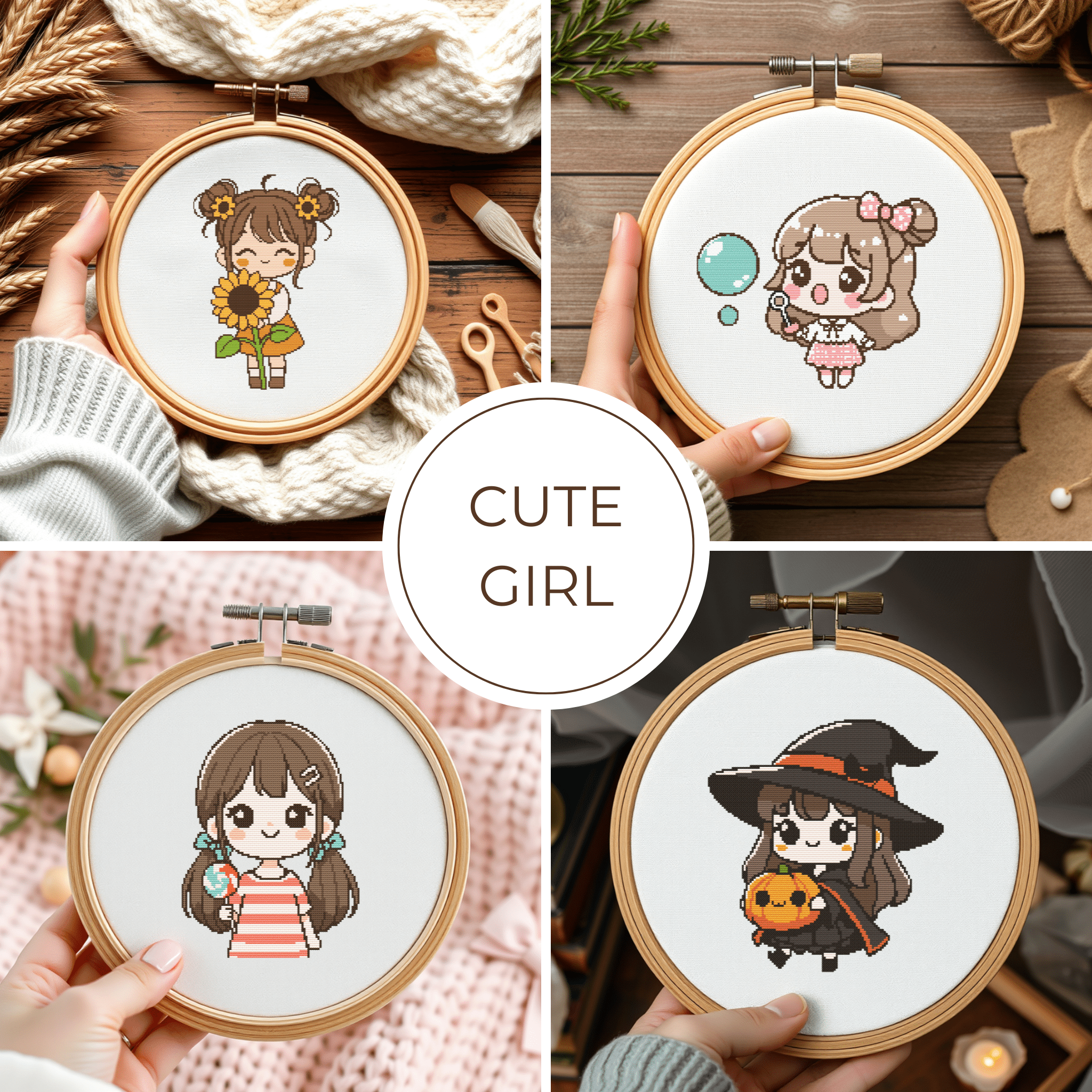 Digital Cute Girl Cross Stitch Pattern PDF - November Studio by Linh