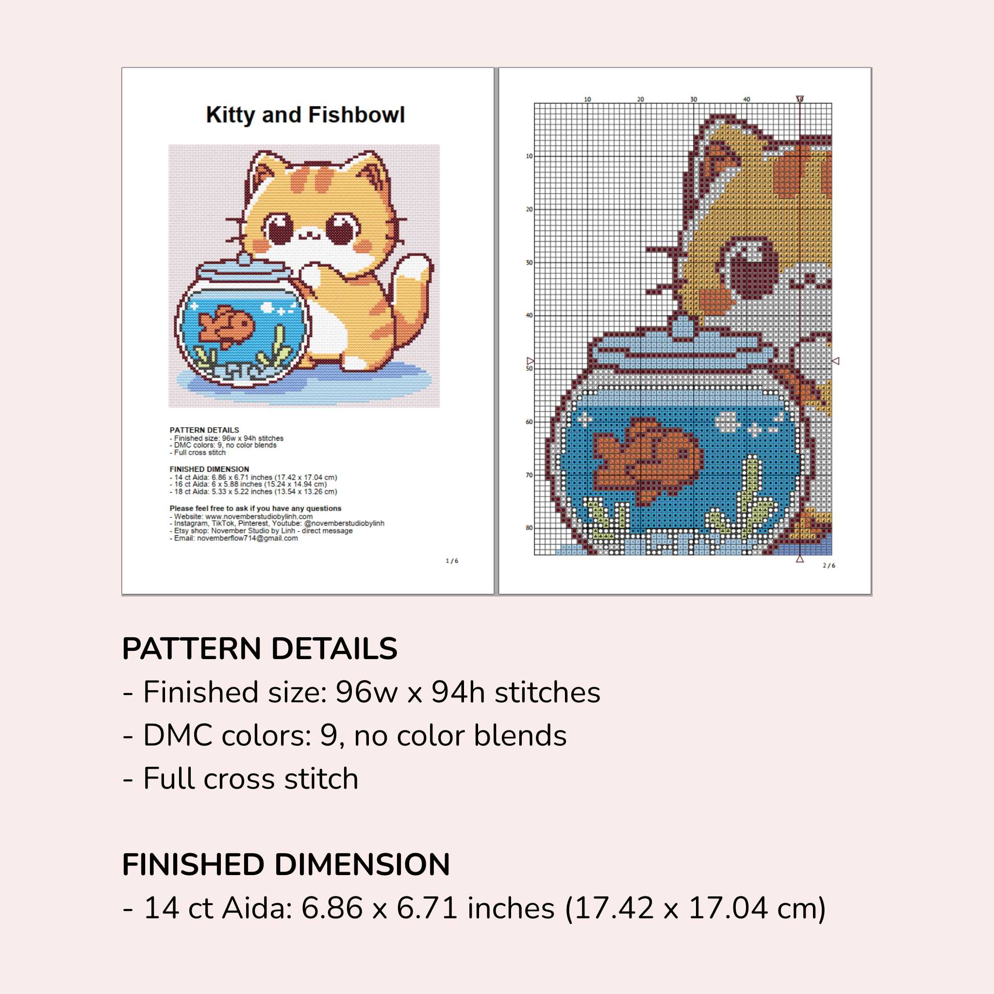 Digital Cat Cross Stitch Pattern PDF - November Studio by Linh
