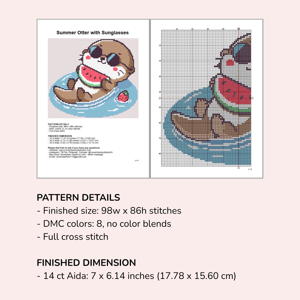 Digital Otter Cross Stitch Pattern PDF - November Studio by Linh