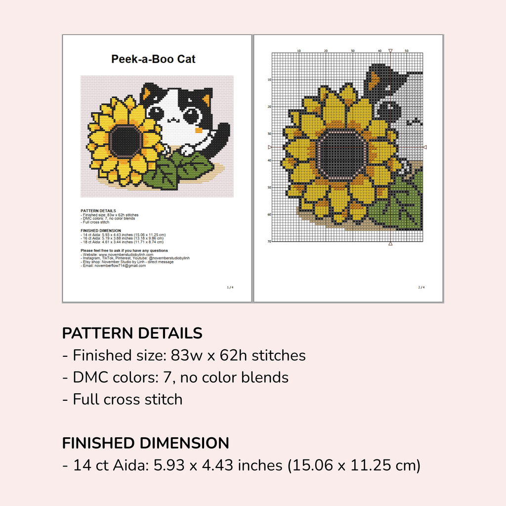 Digital Cat Cross Stitch Pattern PDF - November Studio by Linh