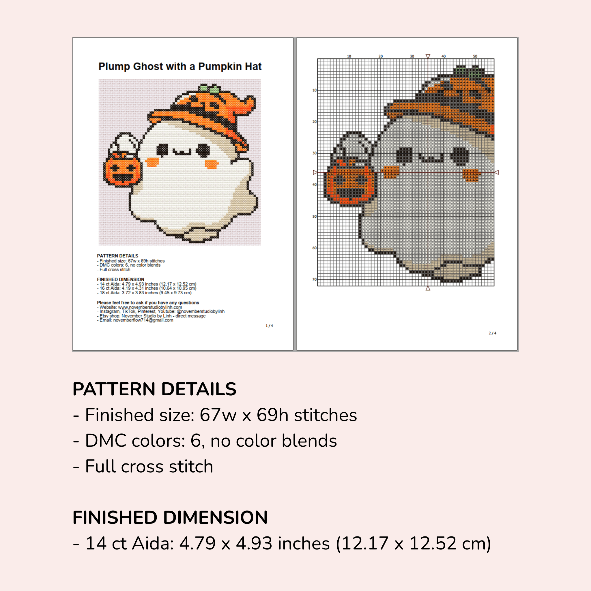 Digital Halloween Pumpkin Ghost Cross Stitch Pattern PDF - November Studio by Linh