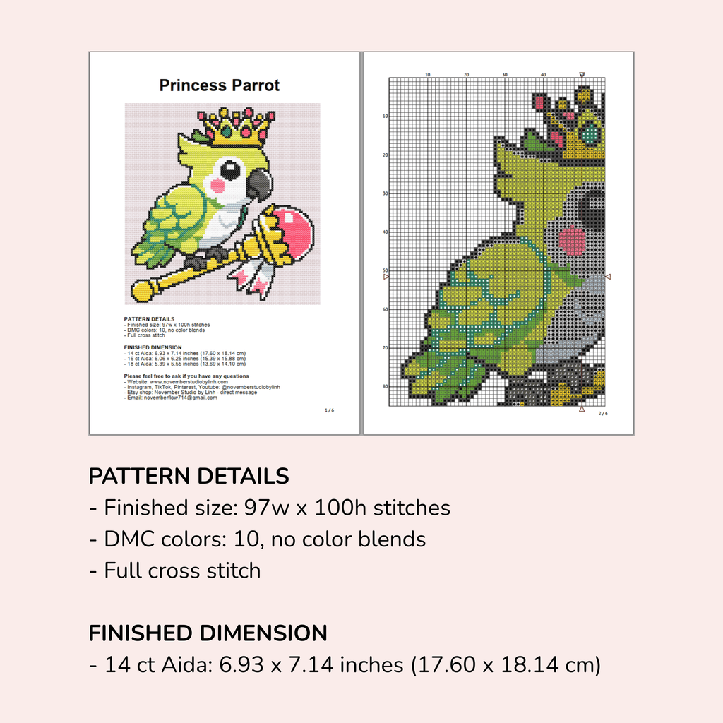 Digital Parrot Cross Stitch Pattern PDF - November Studio by Linh