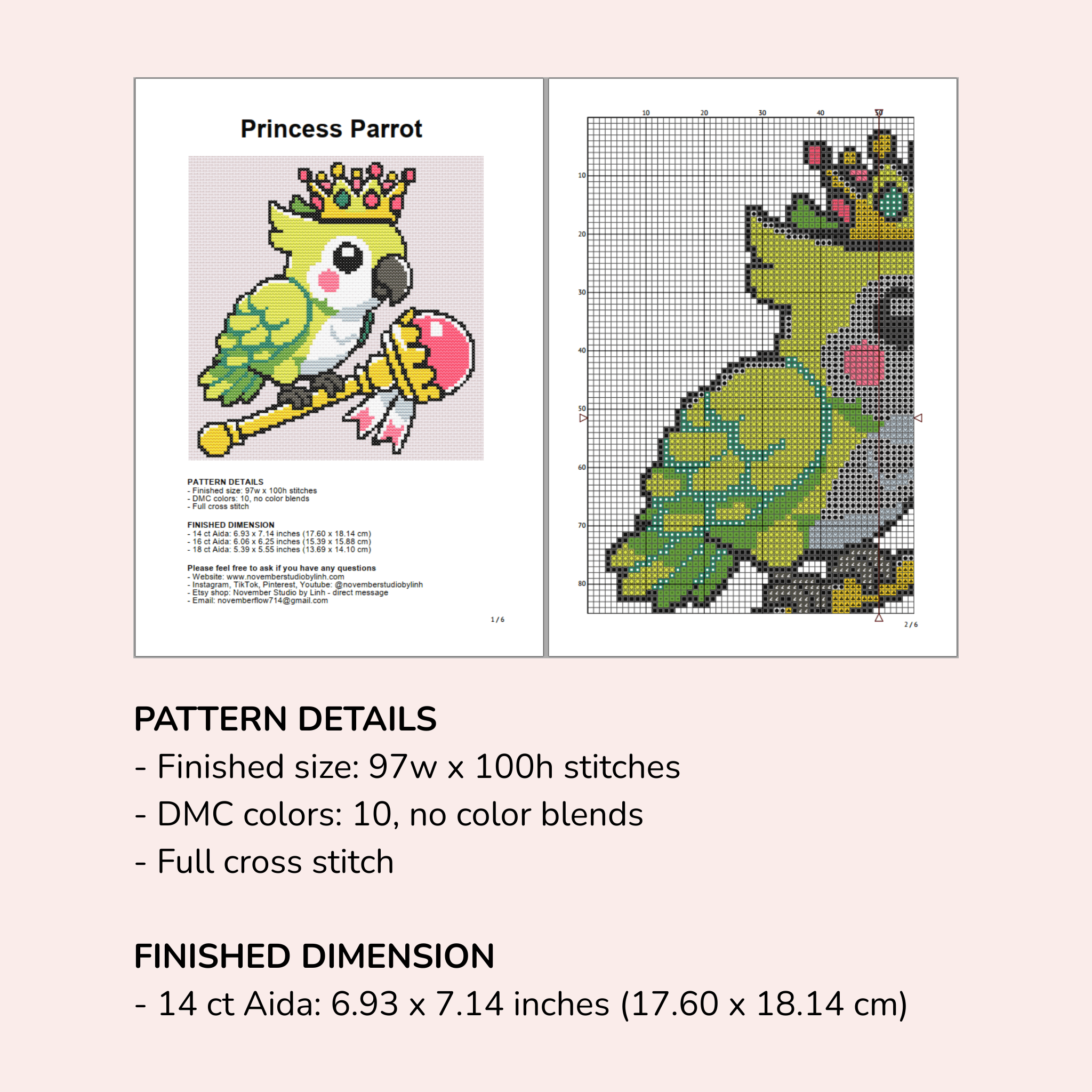 Digital Parrot Cross Stitch Pattern PDF - November Studio by Linh