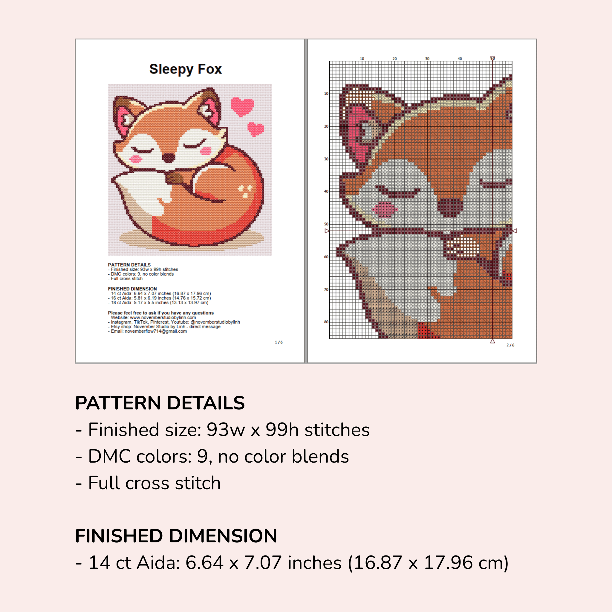 Digital Fox Cross Stitch Pattern PDF - November Studio by Linh
