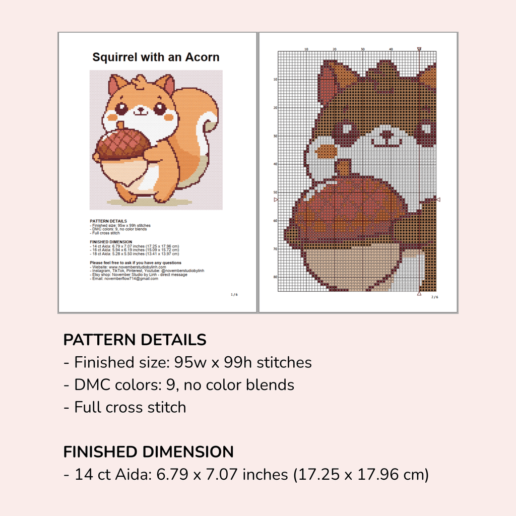 Digital Squirrel Cross Stitch Pattern PDF - November Studio by Linh