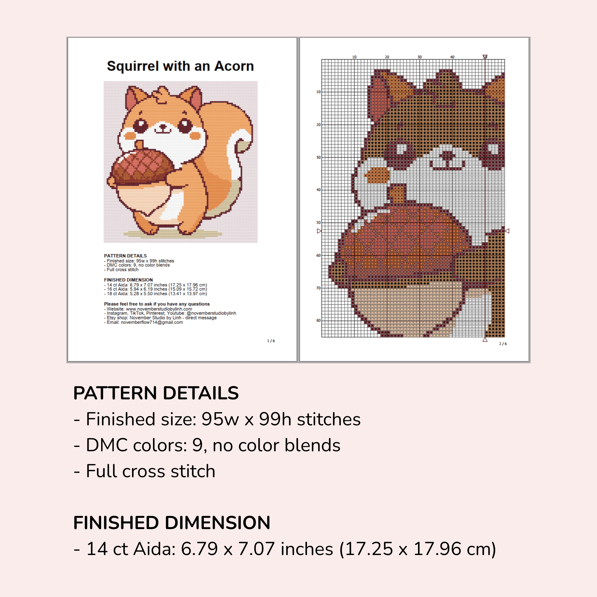 Digital Squirrel Cross Stitch Pattern PDF - November Studio by Linh