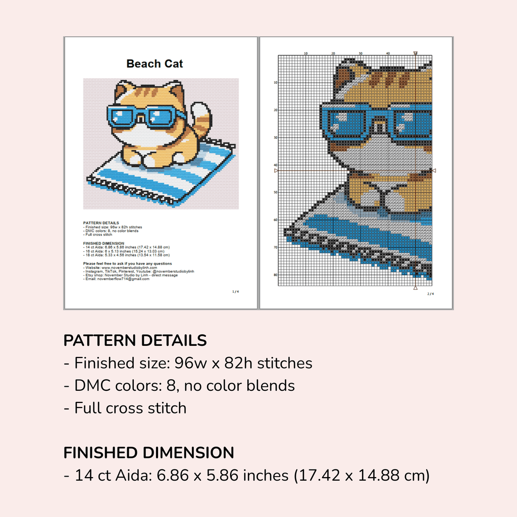 Digital Cat Cross Stitch Pattern PDF - November Studio by Linh