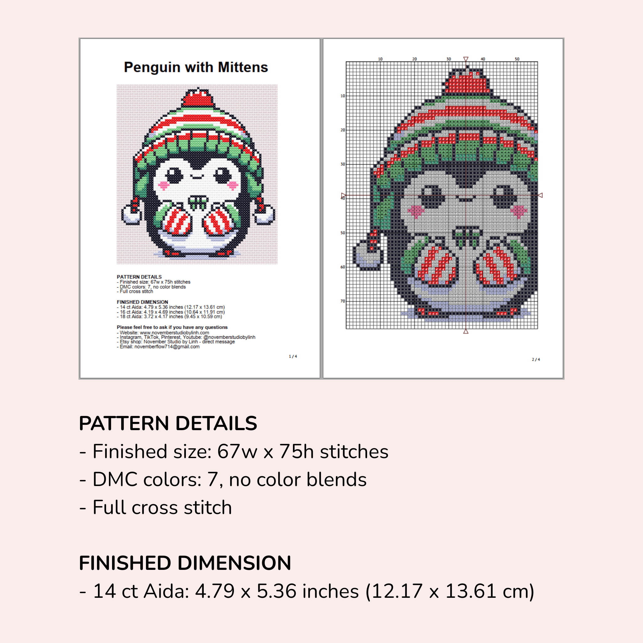 Digital Christmas Penguin Cross Stitch Pattern PDF - November Studio by Linh