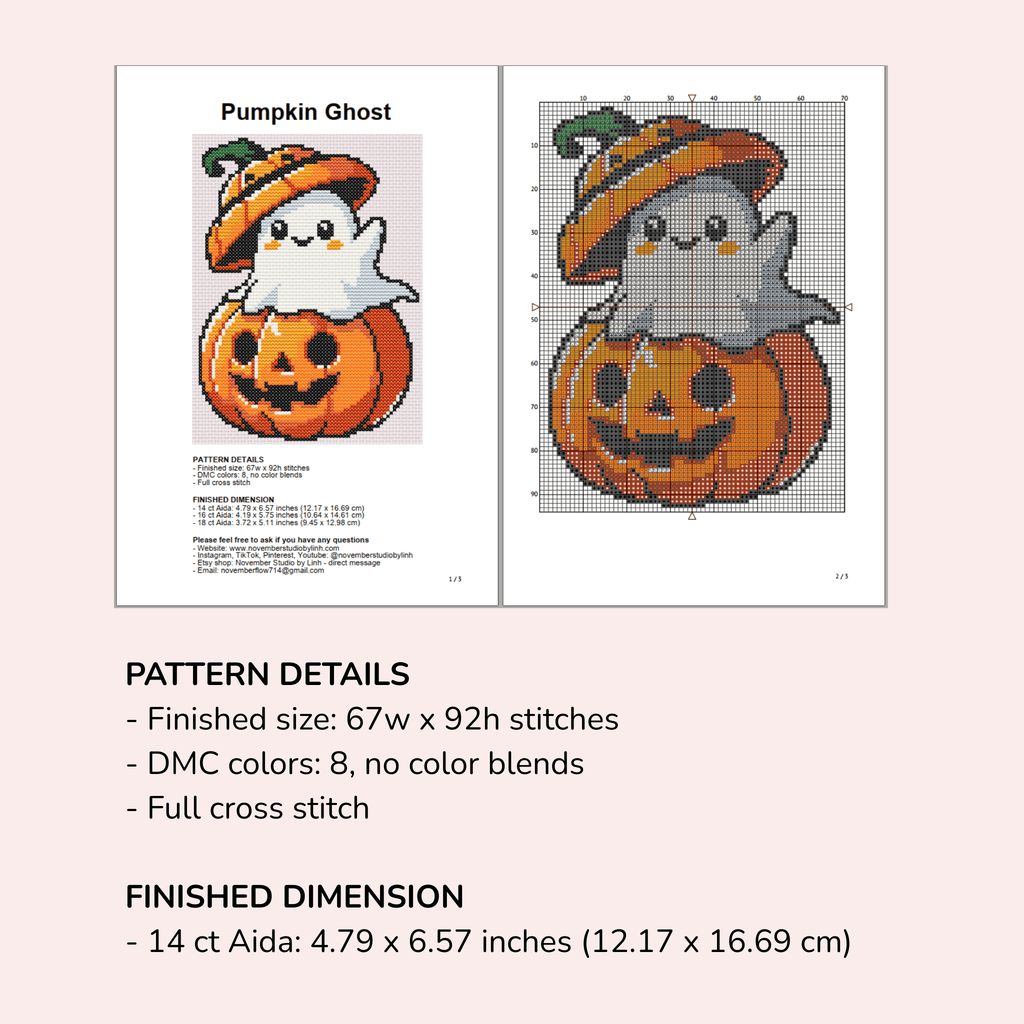 Digital Halloween Pumpkin Ghost Cross Stitch Pattern PDF - November Studio by Linh