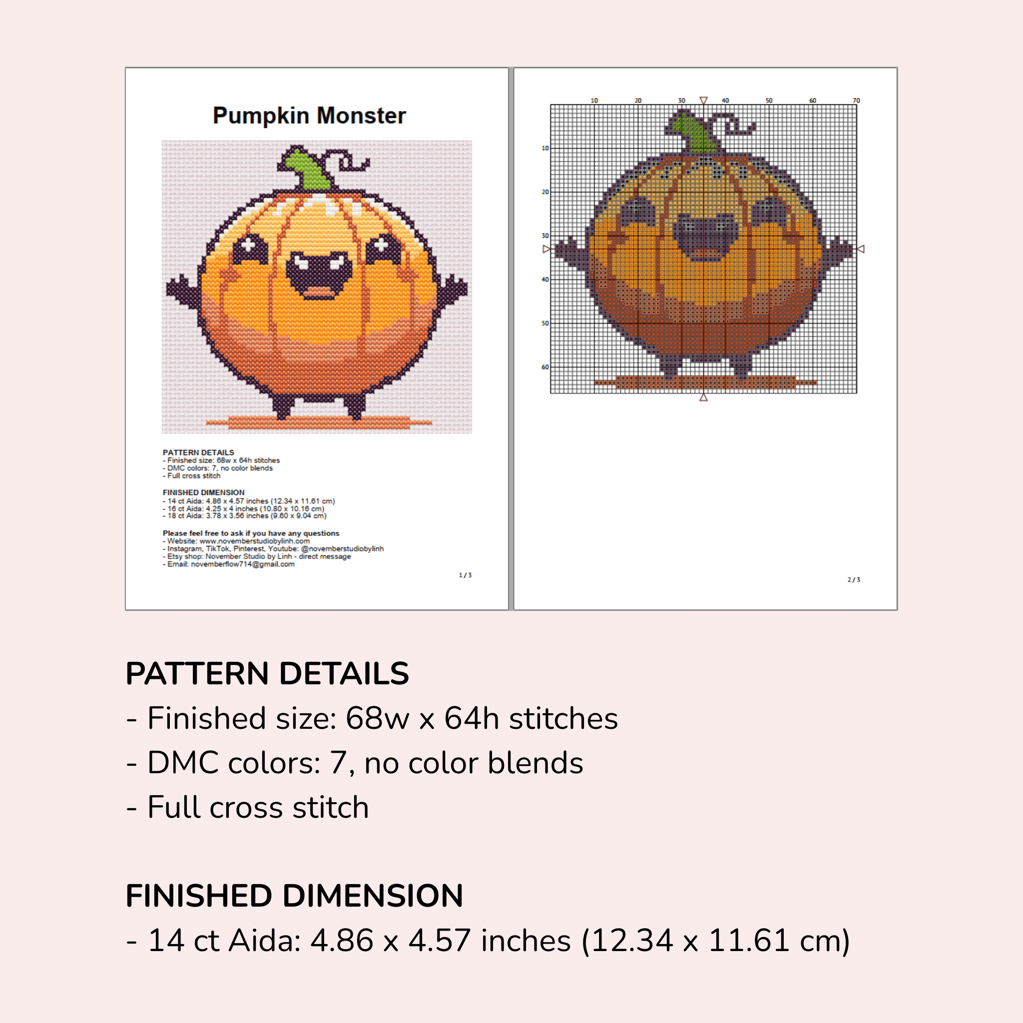 Digital Halloween Pumpkin Ghost Cross Stitch Pattern PDF - November Studio by Linh