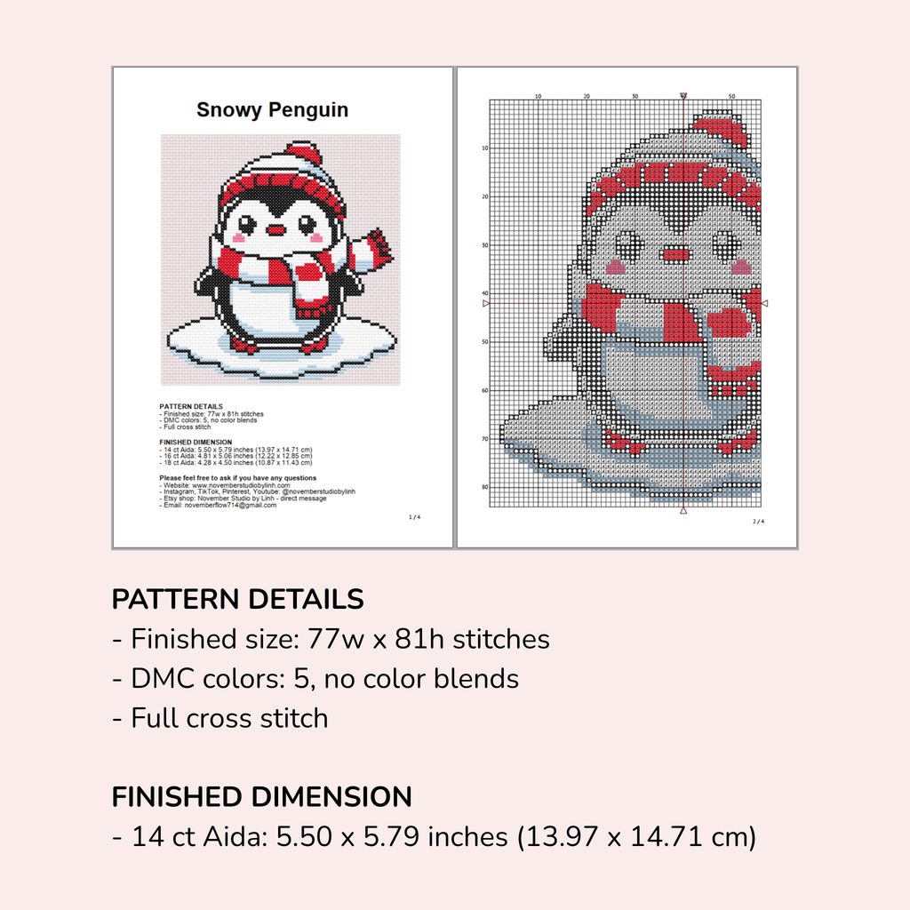 Digital Christmas Penguin Cross Stitch Pattern PDF - November Studio by Linh