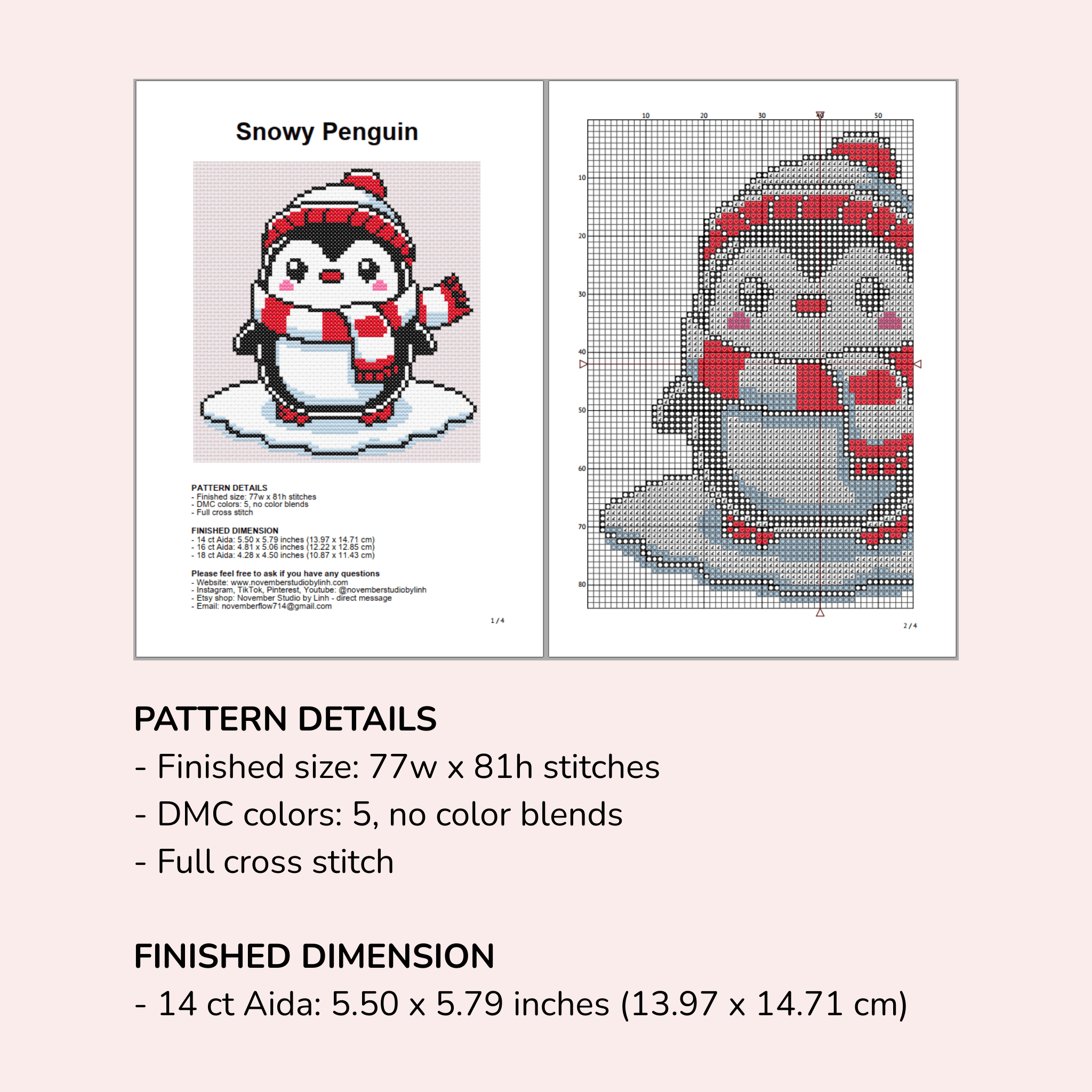 Digital Christmas Penguin Cross Stitch Pattern PDF - November Studio by Linh