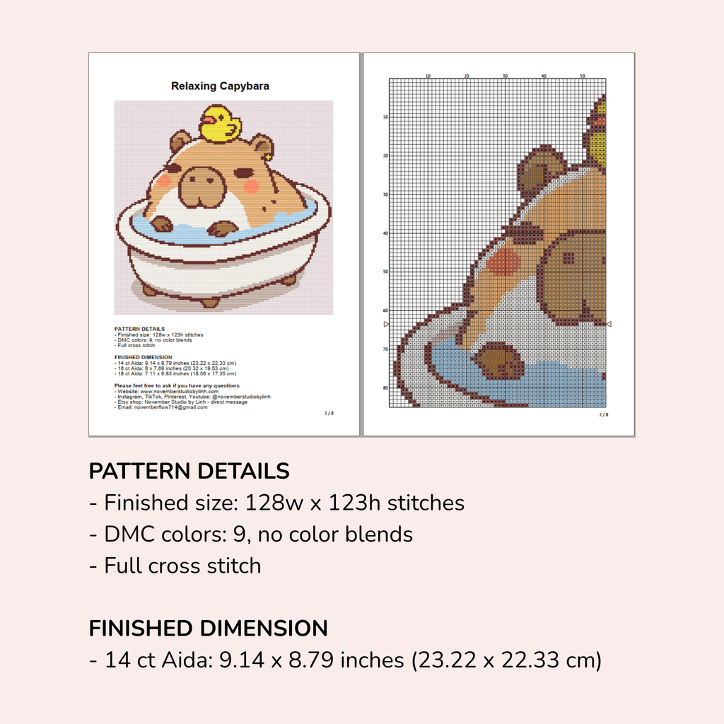 Digital Capybara Cross Stitch Pattern PDF - November Studio by Linh
