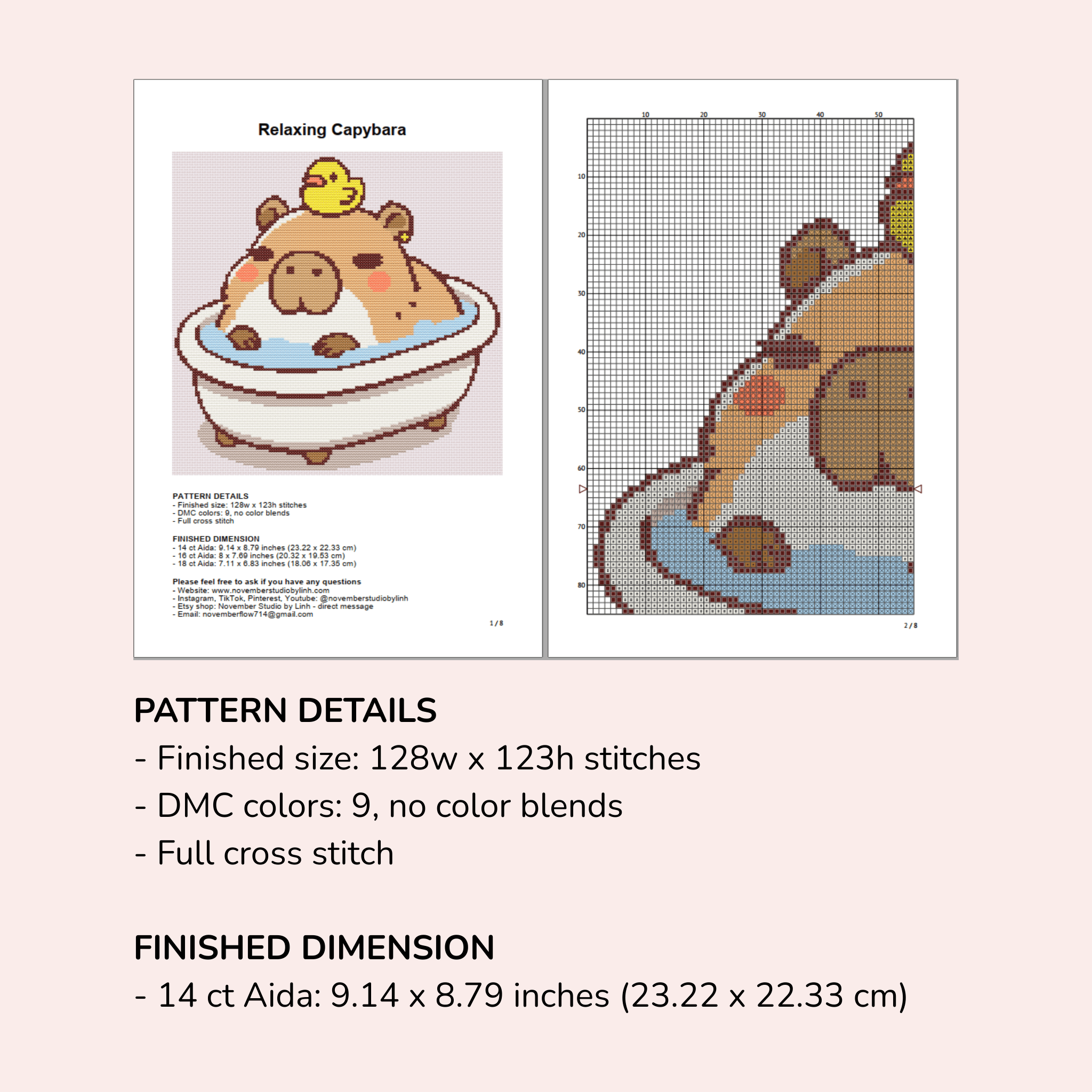 Digital Capybara Cross Stitch Pattern PDF - November Studio by Linh