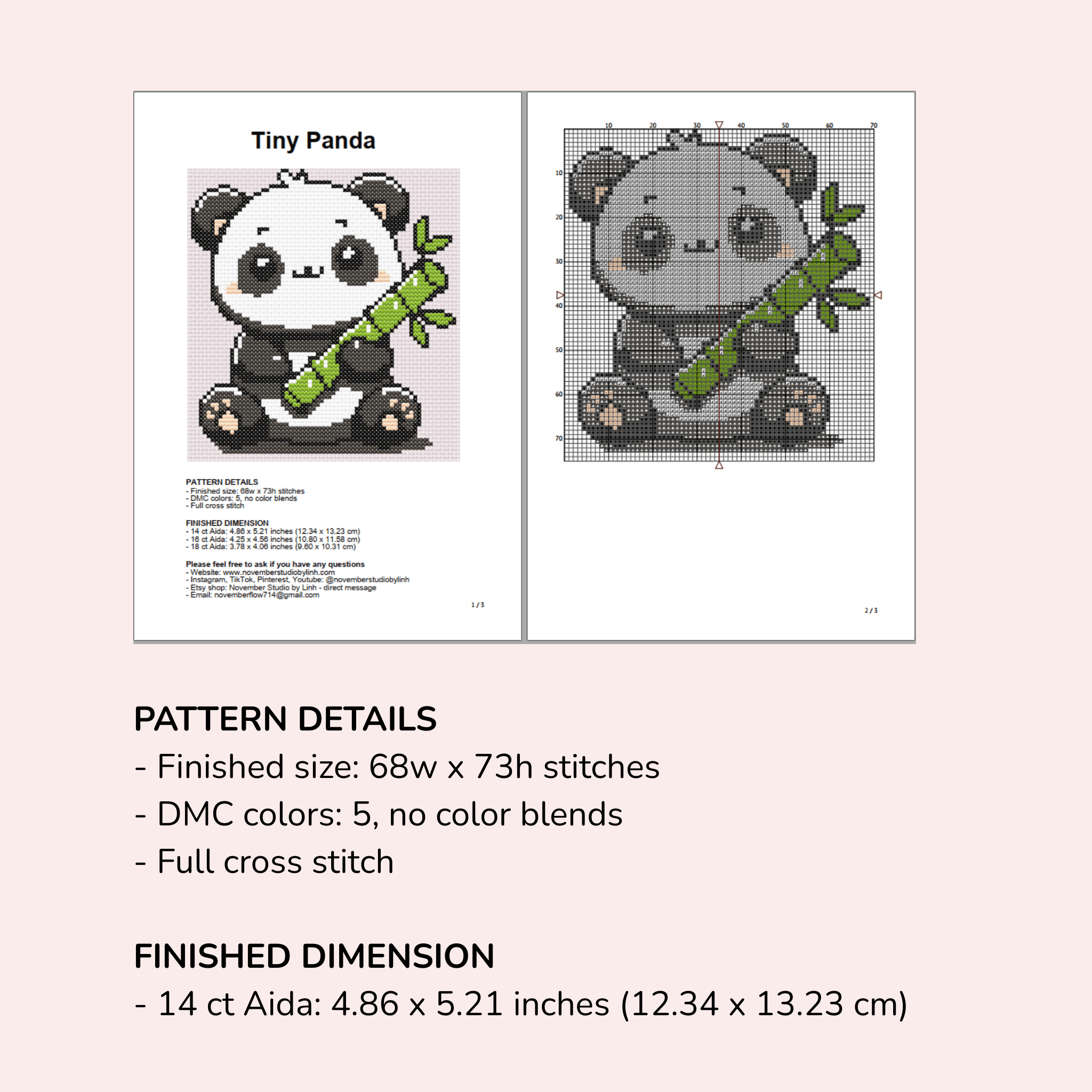Digital Panda Cross Stitch Pattern PDF - November Studio by Linh
