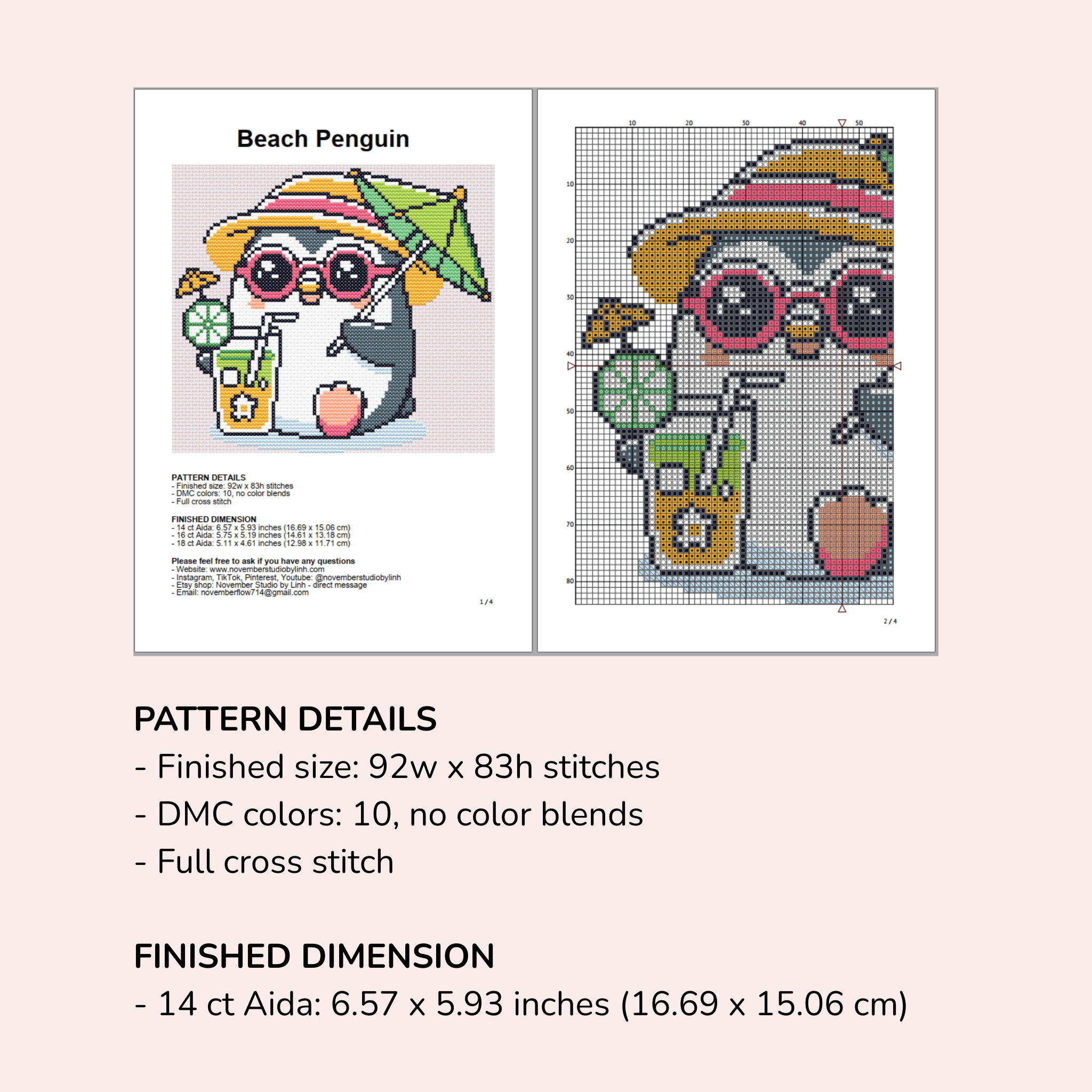 Digital Penguin Cross Stitch Pattern PDF - November Studio by Linh