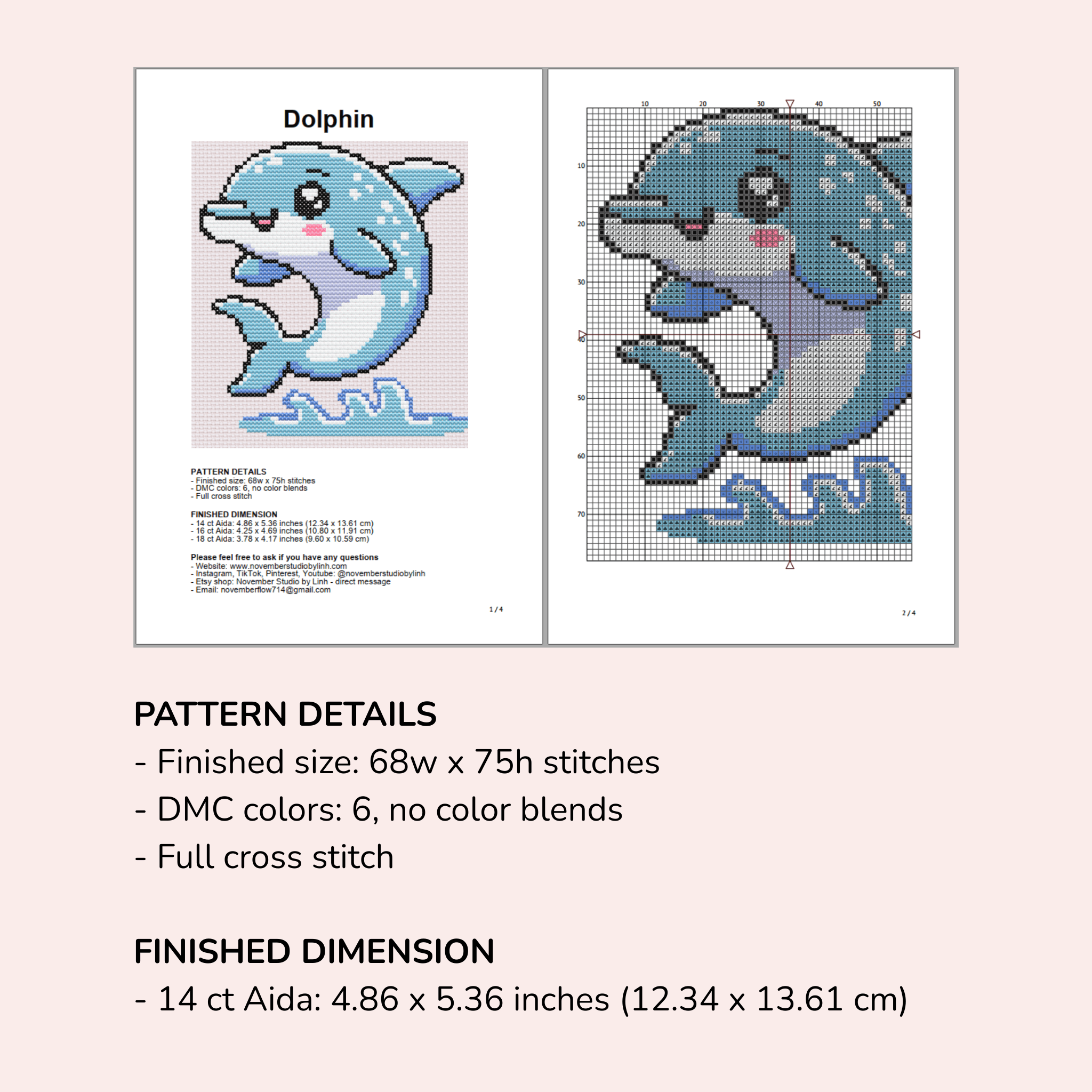 Digital Dolphin Cross Stitch Pattern PDF - November Studio by Linh