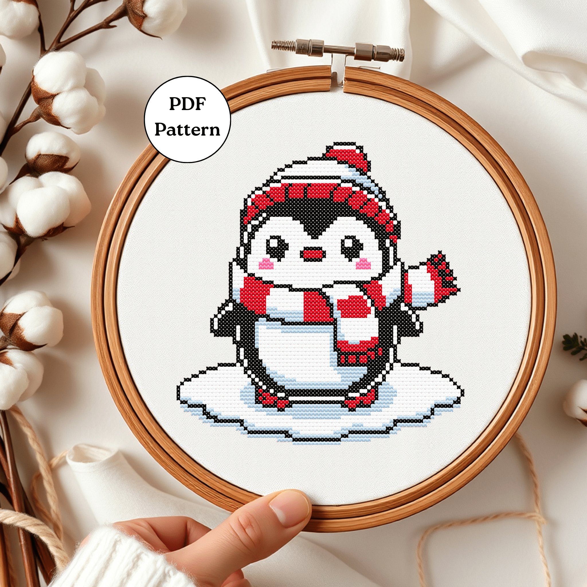 Digital Christmas Penguin Cross Stitch Pattern PDF - November Studio by Linh