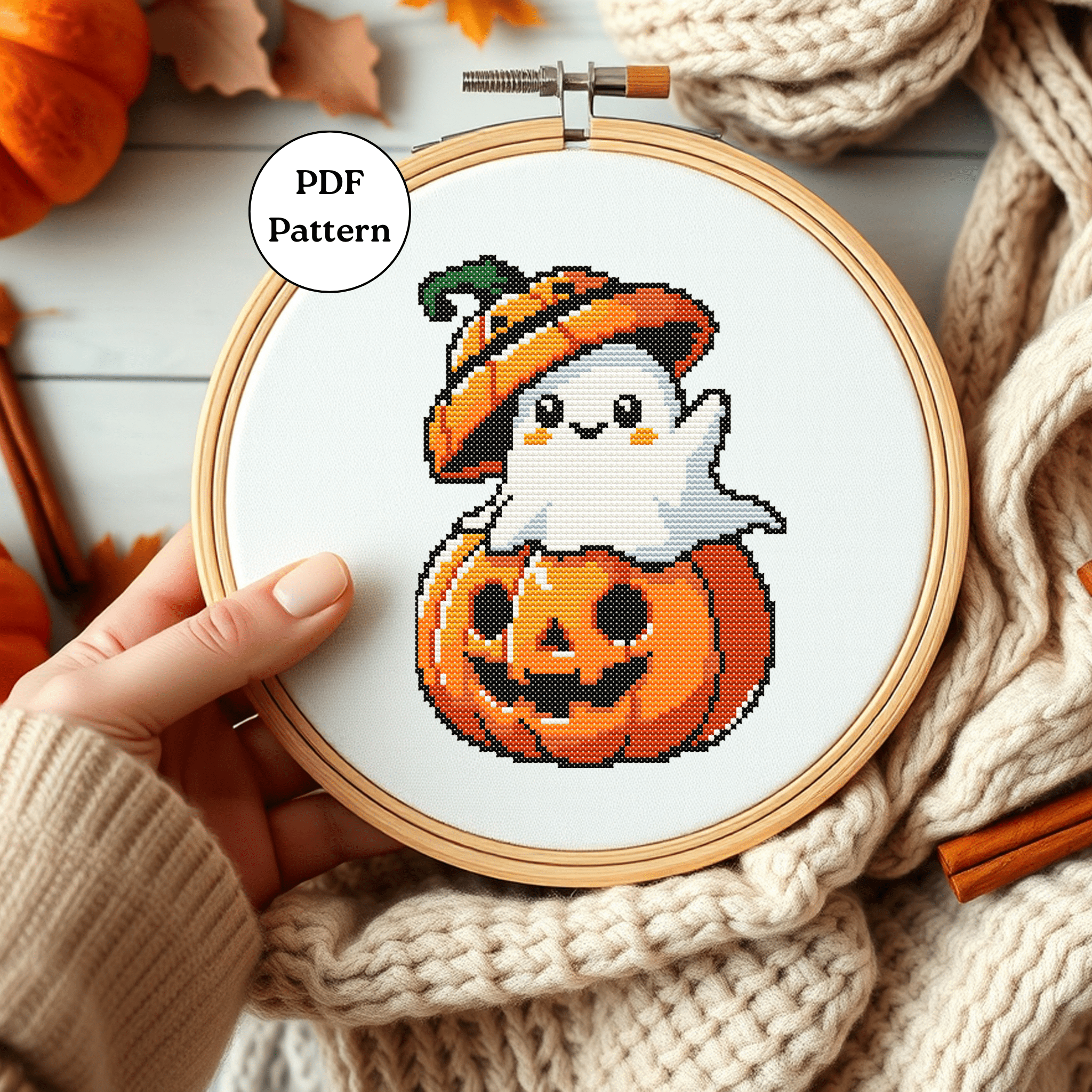 Digital Halloween Pumpkin Ghost Cross Stitch Pattern PDF - November Studio by Linh