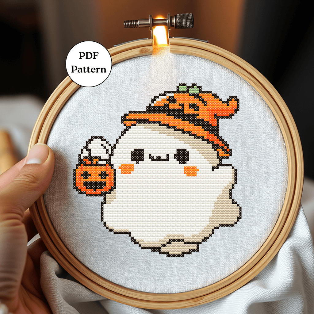 Digital Halloween Pumpkin Ghost Cross Stitch Pattern PDF - November Studio by Linh