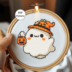 Digital Halloween Pumpkin Ghost Cross Stitch Pattern PDF - November Studio by Linh