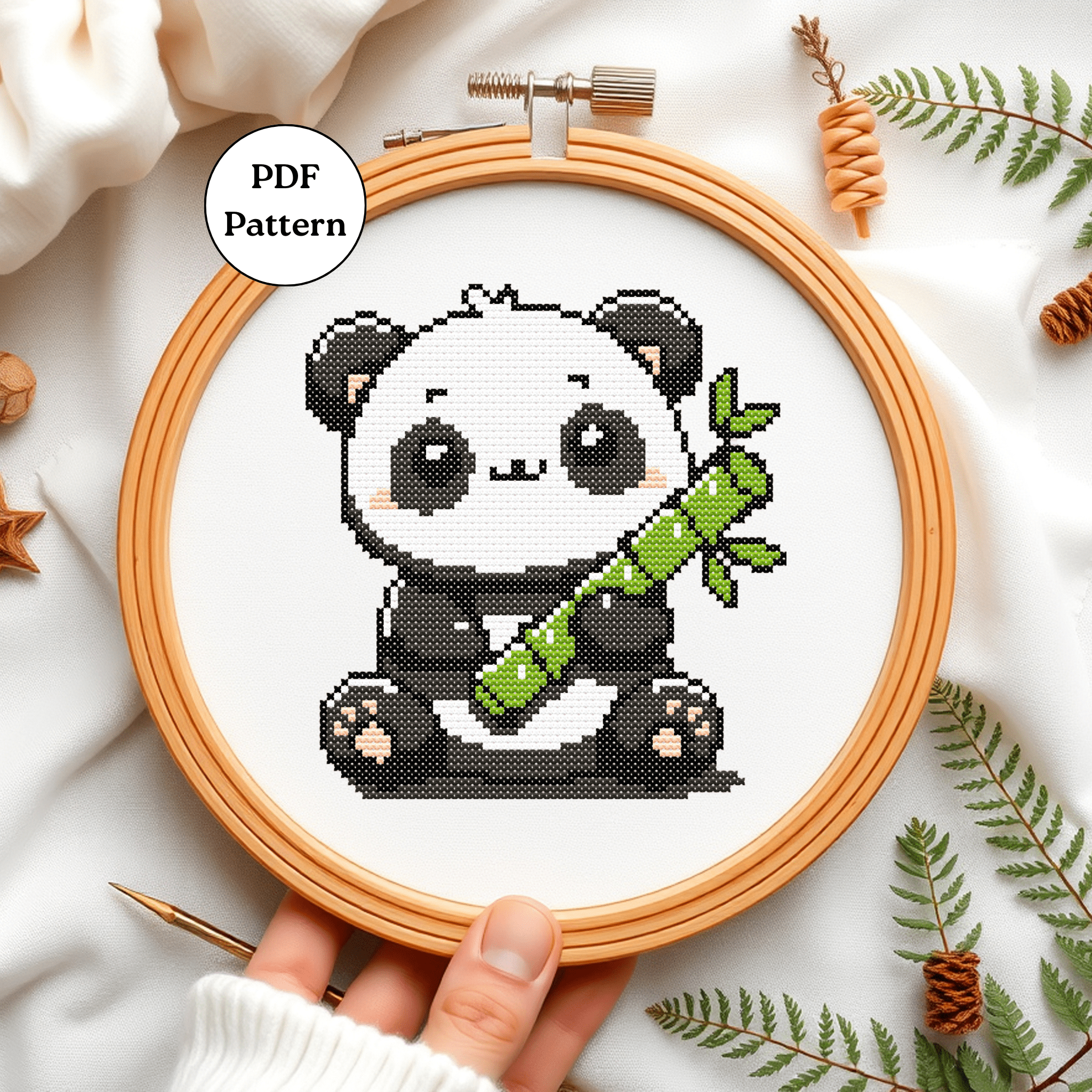 Digital Panda Cross Stitch Pattern PDF - November Studio by Linh