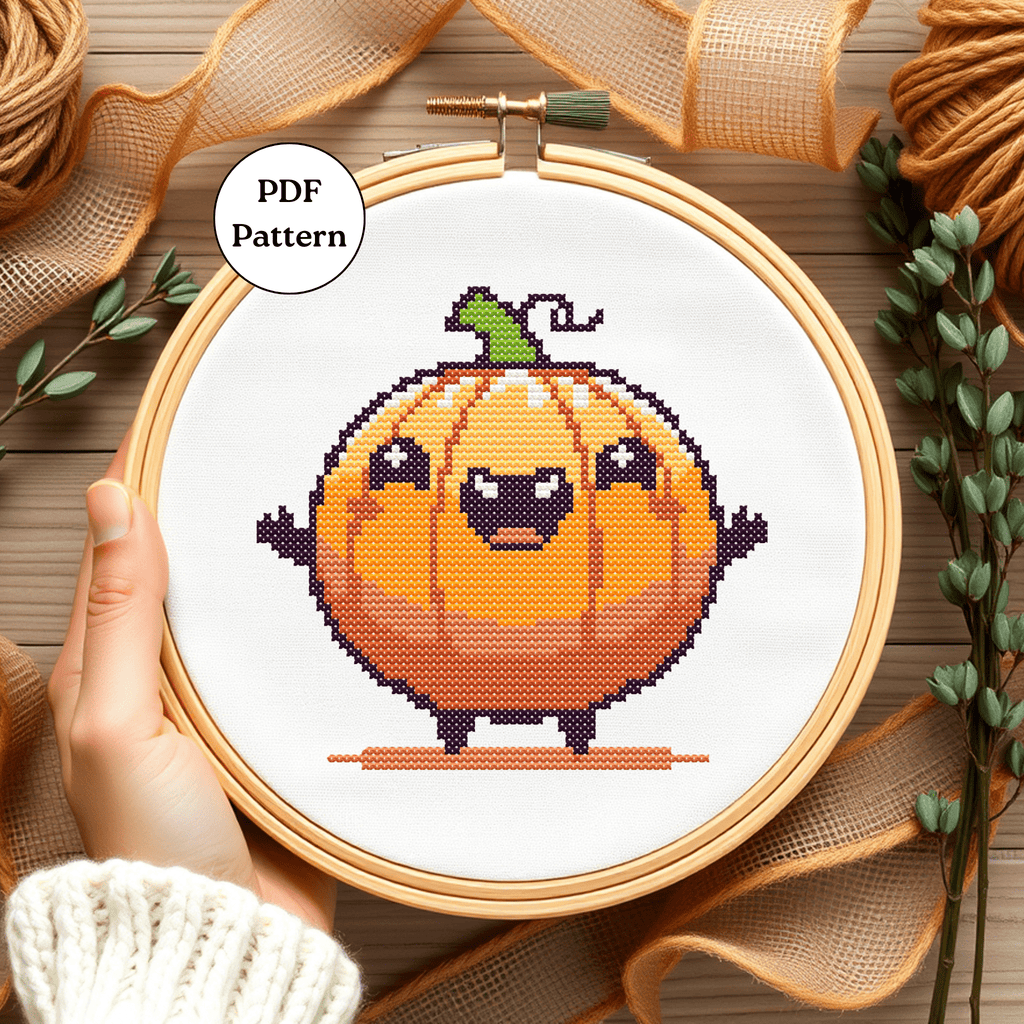 Digital Halloween Pumpkin Ghost Cross Stitch Pattern PDF - November Studio by Linh